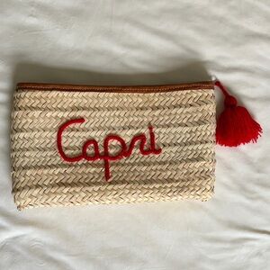 Tan and Red Woven Clutch